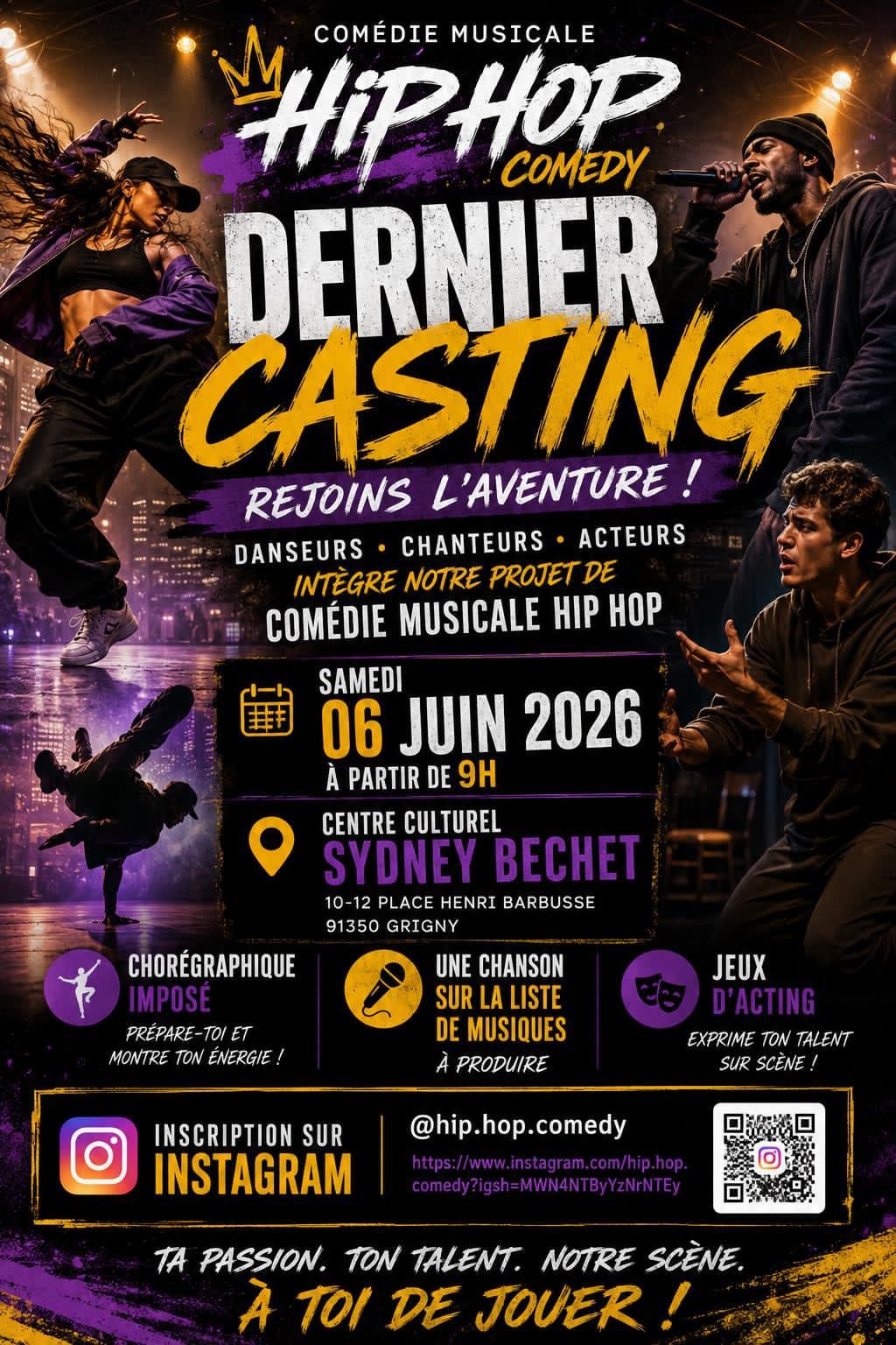 Affiche du nouveau casting Hip Hop Comedy du samedi 6 juin 2026 à Grigny